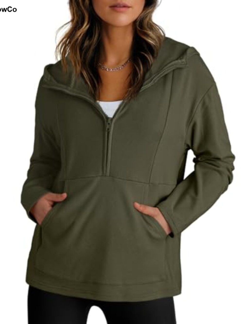 Women's Oversized Fleece Half Zip Up Hoodie Pullover Sweatshirt With Kangaroo